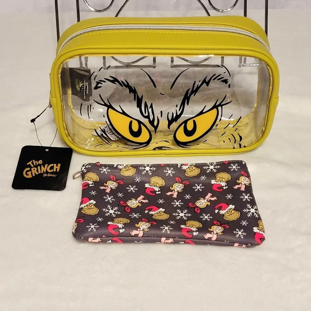 Bioworld Dr Seuss Grinch Travel Cosmetic Bags Set of 2 New with Tags